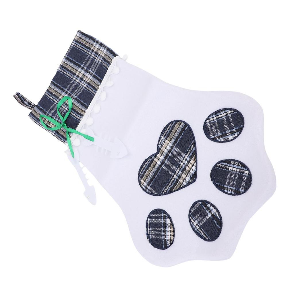 Xmas Stocking Large Capacity   Plaid Pet Foot Hanging Stocking Decoration for Present Bag