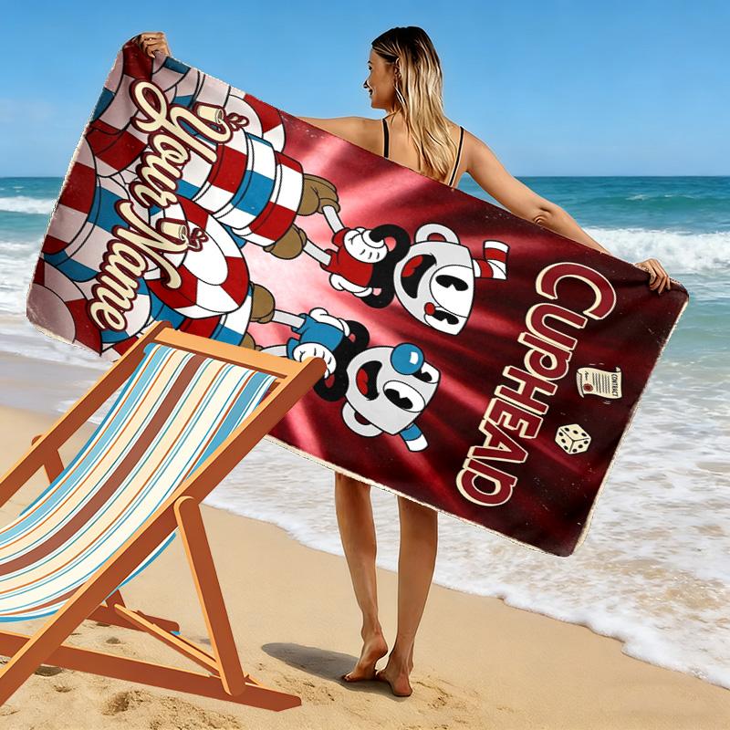 Name Custom Cuphead Print Beach Towel, Large Soft Quick Dry Towel for Beach Camping Swimming