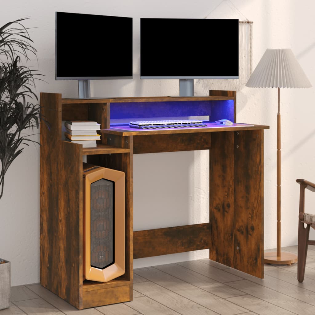 Biurko Z Podświetleniem Led, Przydymiony Dąb, 97X45X90 Cm