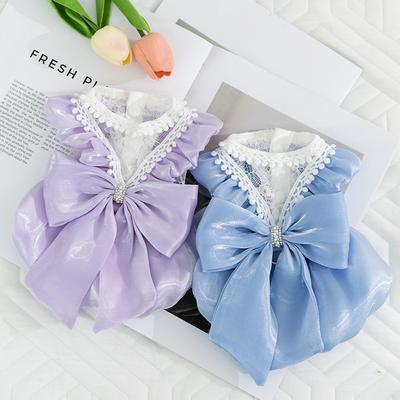 Spring Summer Dog Flow Big Bow Skirt Cat Princess Style Dress Dog Skirt Teddy Pet Clothes