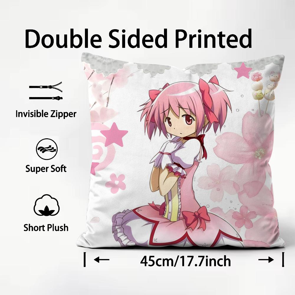 

MMadoka MagicaA Cute Cushion Cover Plush Fabric Soft DoubleSided Printed Sofa Warm Winter Home Child Gift Pillow Case 30x30cm