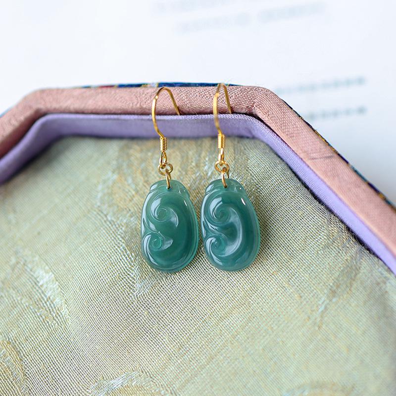 S925 Jade Earrings A-Grade Ice Blue Ruyi Ear Wire – Simple Chinese Style for Women