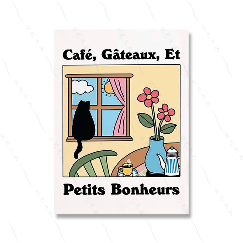 

Французское кафе, молочный кот, принт, ретро, ​​постер с напитками, бистро, кофе, плакаты, кухонный декор, уникальные красочные Cuadros Decorativos 21x30cm No Framed