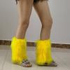 Fuzzy Boot Cuffs Leg Warmer for Women Girl Aesthetic Vintage Solid Color Bright Yellow Plush Leg Cover Knee Length Socks