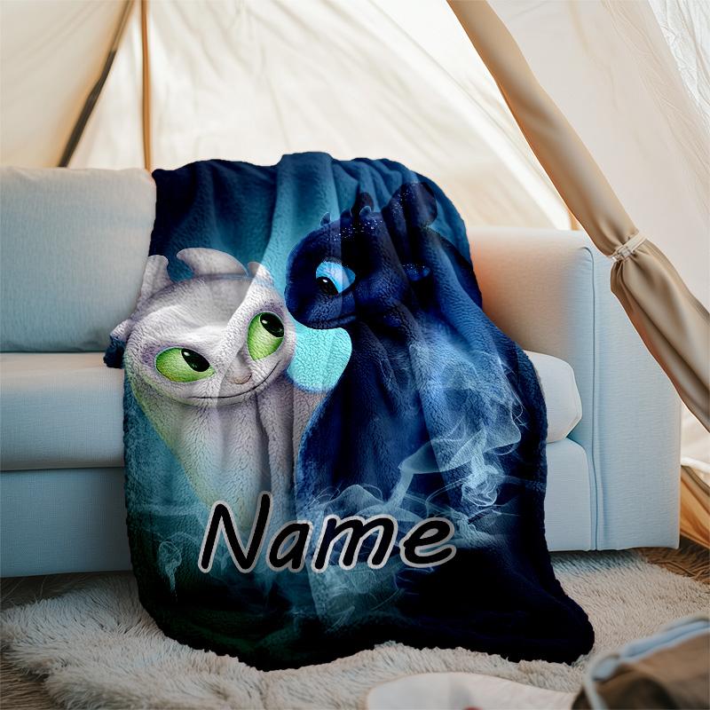Customizable Toothless Throw Blanket – Personalized Name, All-Season Cozy Snug Blanket, Machine Washable, Personalized Blanket