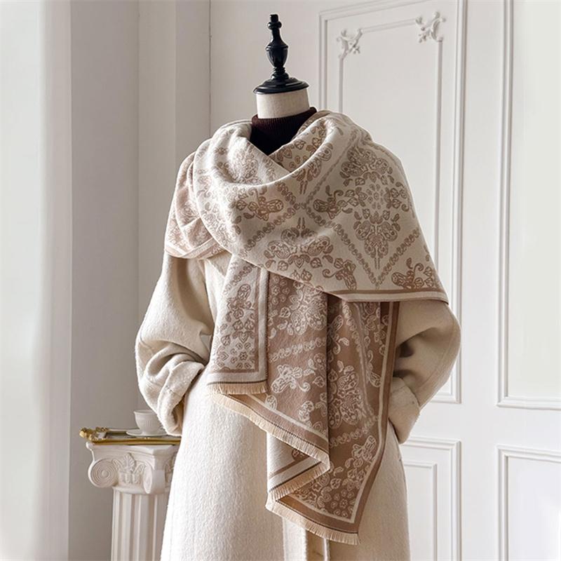 Winter Cashmere Scarf for Women Luxury Warm Shawl Floral Print Windproof Cape Pashmina Handerchief Designer Female Scarf