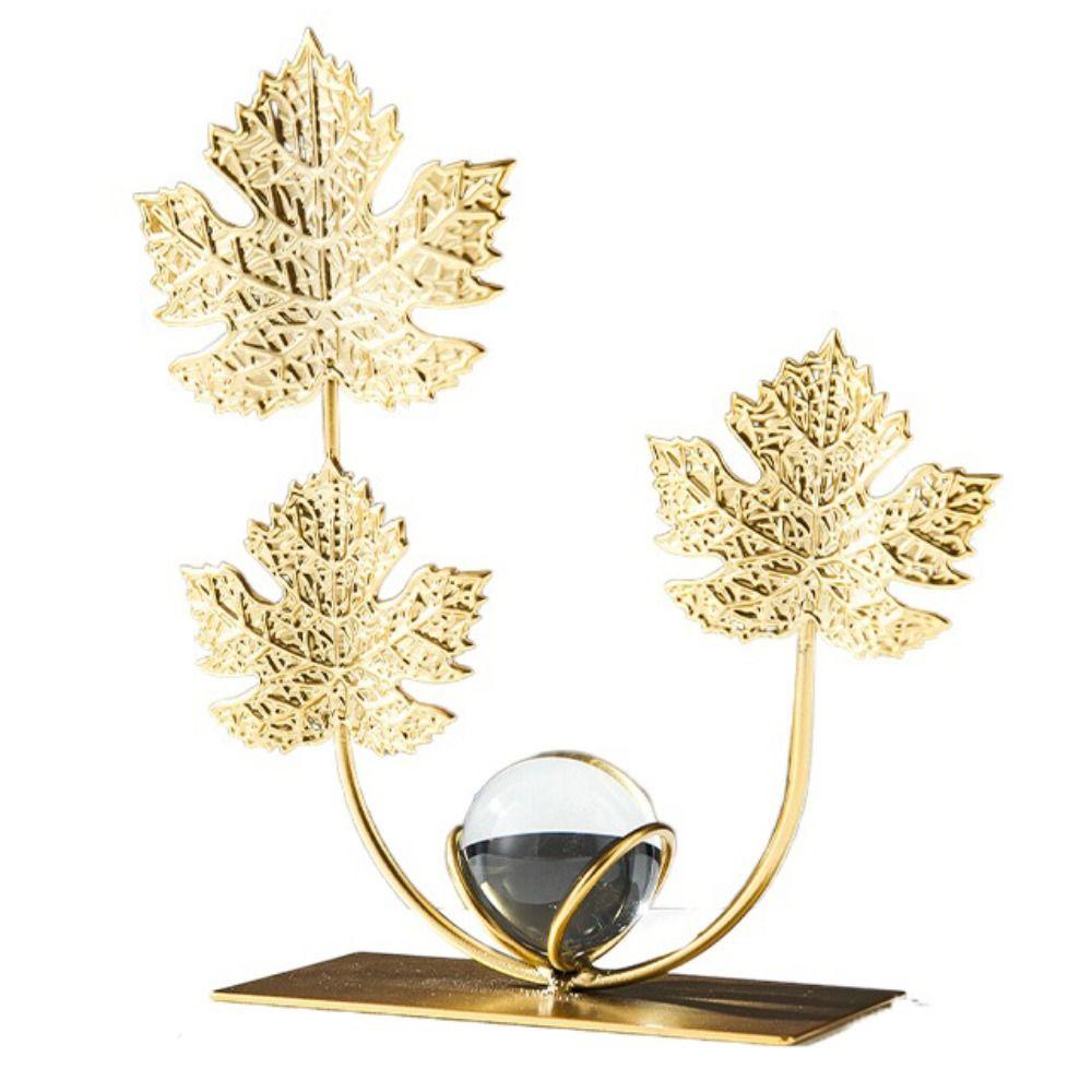 Nordic Crystal Ball Decor Rack Light Luxury Iron Maple Leaf Ornaments  Office