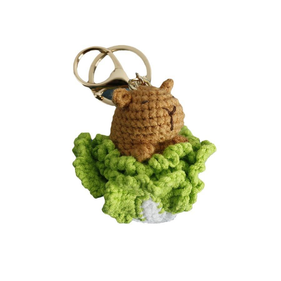 Funny Kapibala Crochet Keychain Kintted Animal Pendent Creative Car Keyring Handmade Animal Bag Pendent