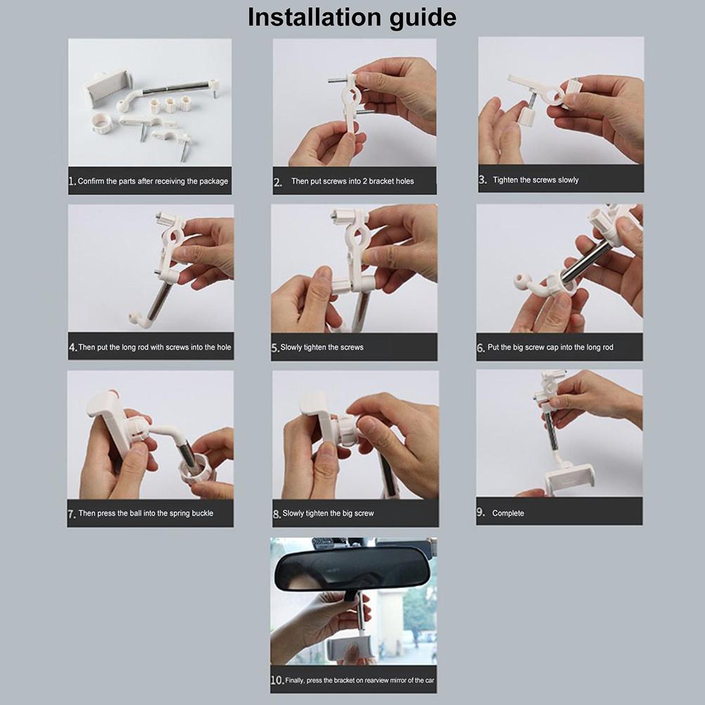 Car Rearview Mirror Phone Holder Seat Back Hook Mount for Navigation