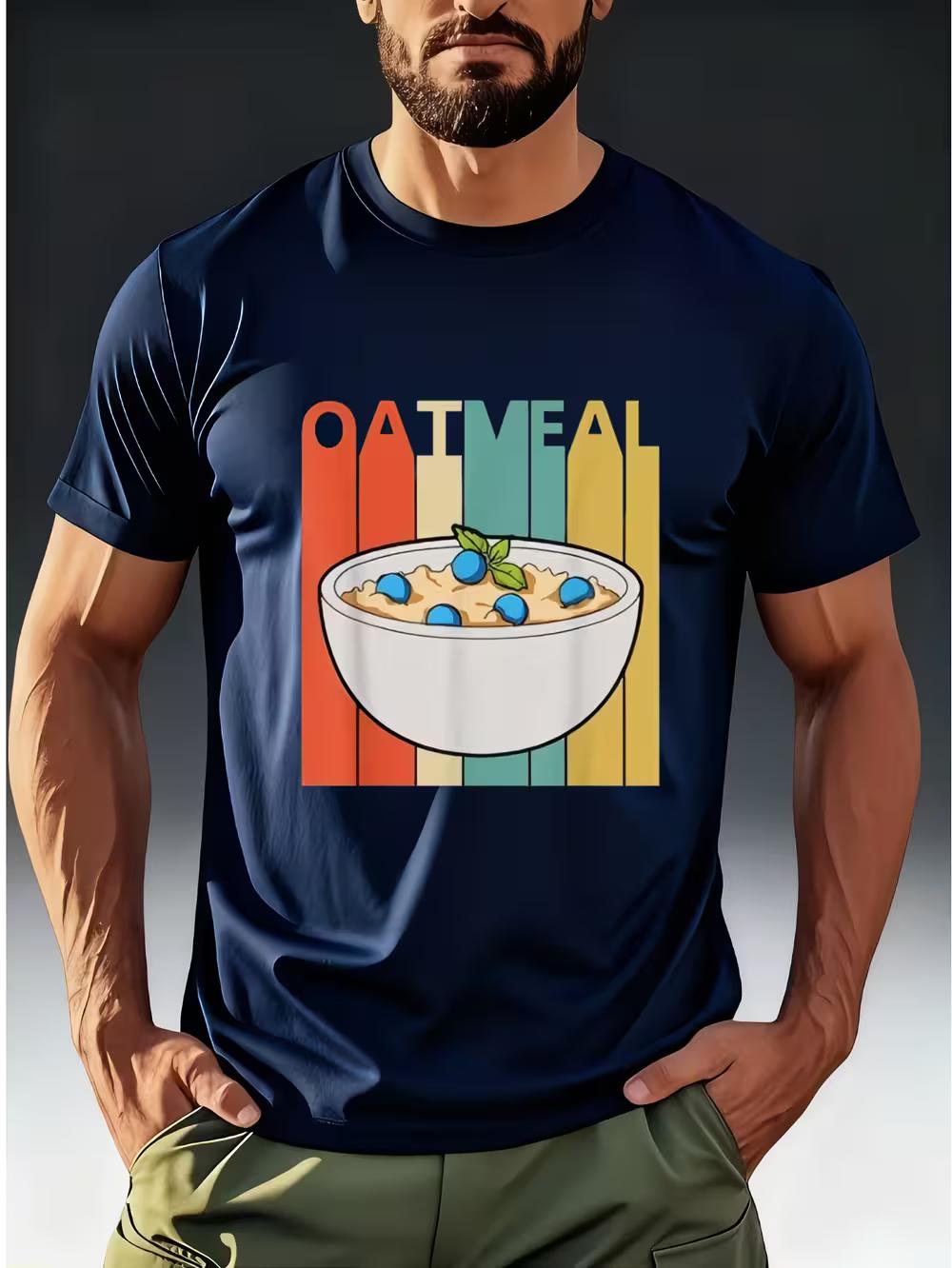 Men s Funny Oat Bowl Breakfast Print T-Shirt - Vintage Cereal Design XXL