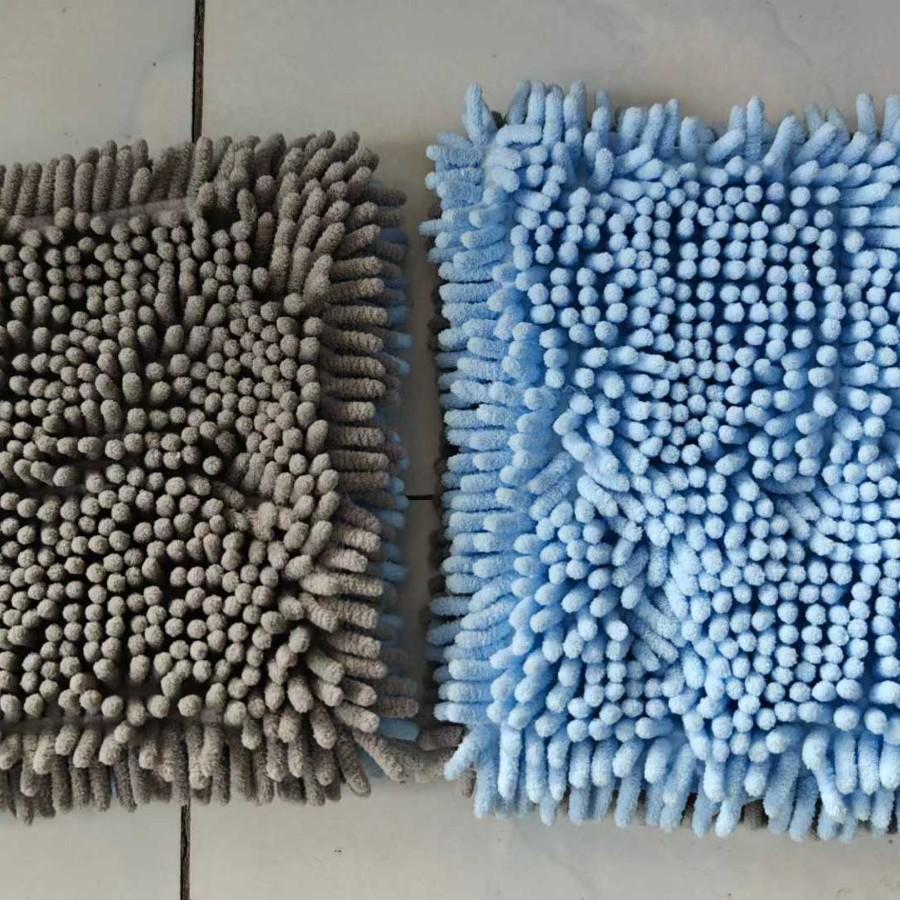 

Double-Sided Chenille Coral Fleece Car Wash Towel - Bear Paw Design Blue-Grey Two-Tone