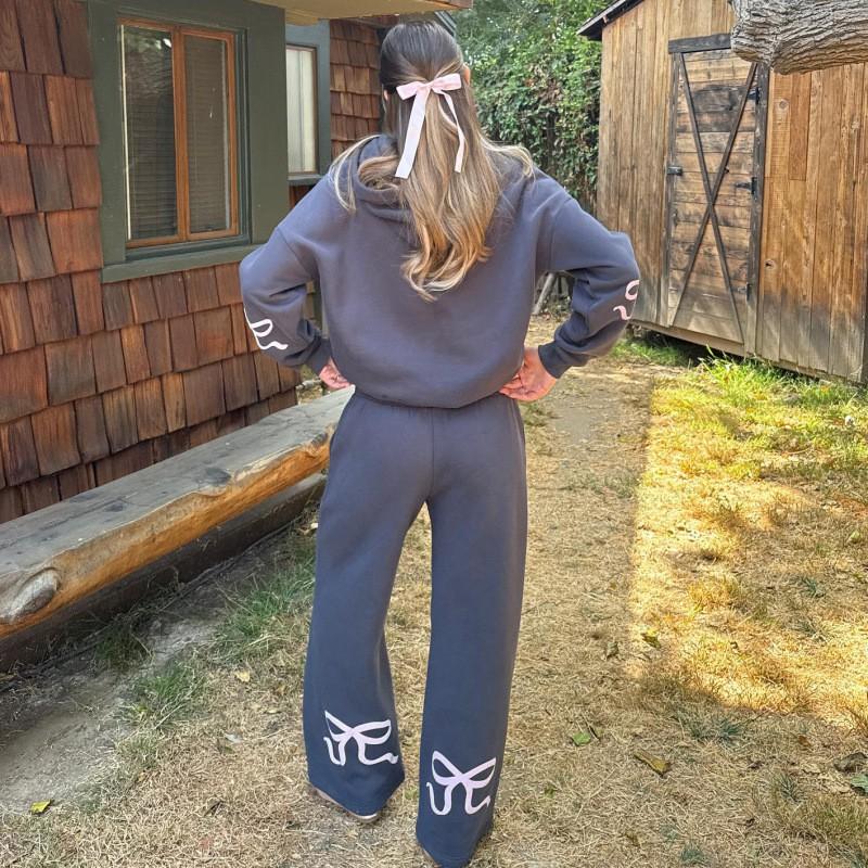 Womens Winter Casual Hoodie Set With Bow Detail Streetwear Two Piece Outfit