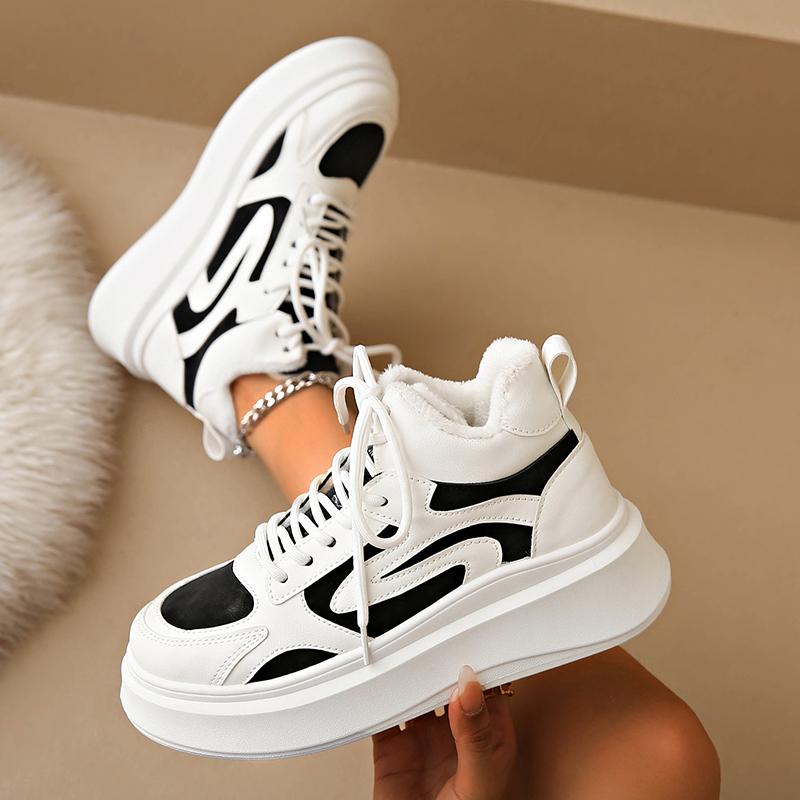 Winter Plush Warm Chunky Sneakers Women Fashion Mix Color Platform Sports Shoes Woman Thick Sole High Top Comfortable Sneakers
