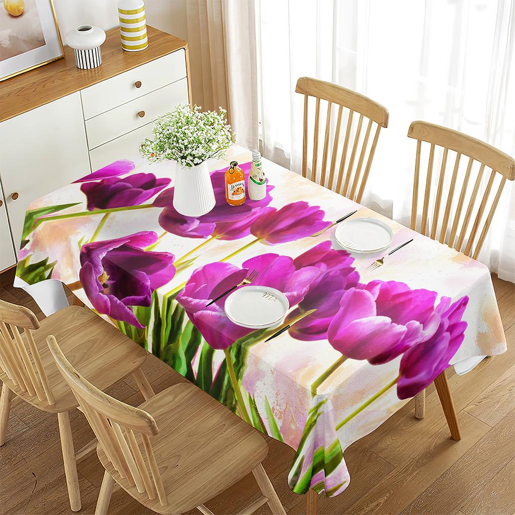 3D Flowers Rose Tree Tablecloth Watercolor Art Drawing Rectangle Table Cover for Living Room Dining Room Coffee Table Decor
