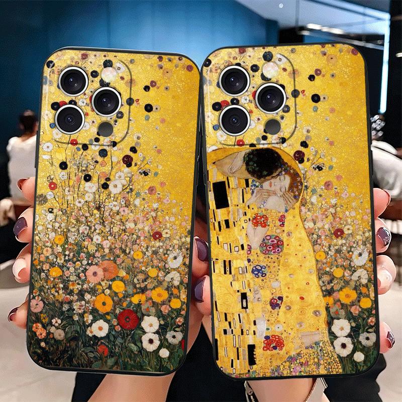 Kiss By Gustav Klimt Art Soft Phone Case for iPhone 16 16E 17 Air 15 Pro Max 14 Plus 13 Mini 11 12 7 Black Cover Back Shell