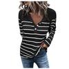 Ladies Casual Striped Round Neck Button Casual Loose Long Sleeve T-Shirt