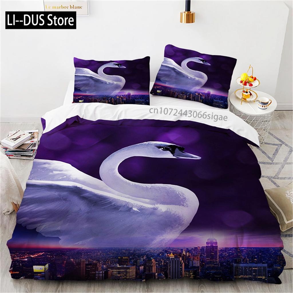 Romantic Swan Duvet Cover Microfiber Flower Bedding Set Quilt Cover Extra Large Twin For Lovers Bedroom Romantic Decoration