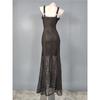 Foreign Trade Order Cross-Border Export High Goods Texture Bandage Black Aura Hollow Design Dress Split Fishtail Long Dress