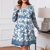 Plus Size Dame Gradienttrykk Casual Vår/Høst Lomme Rund Hals Langermet Kjole