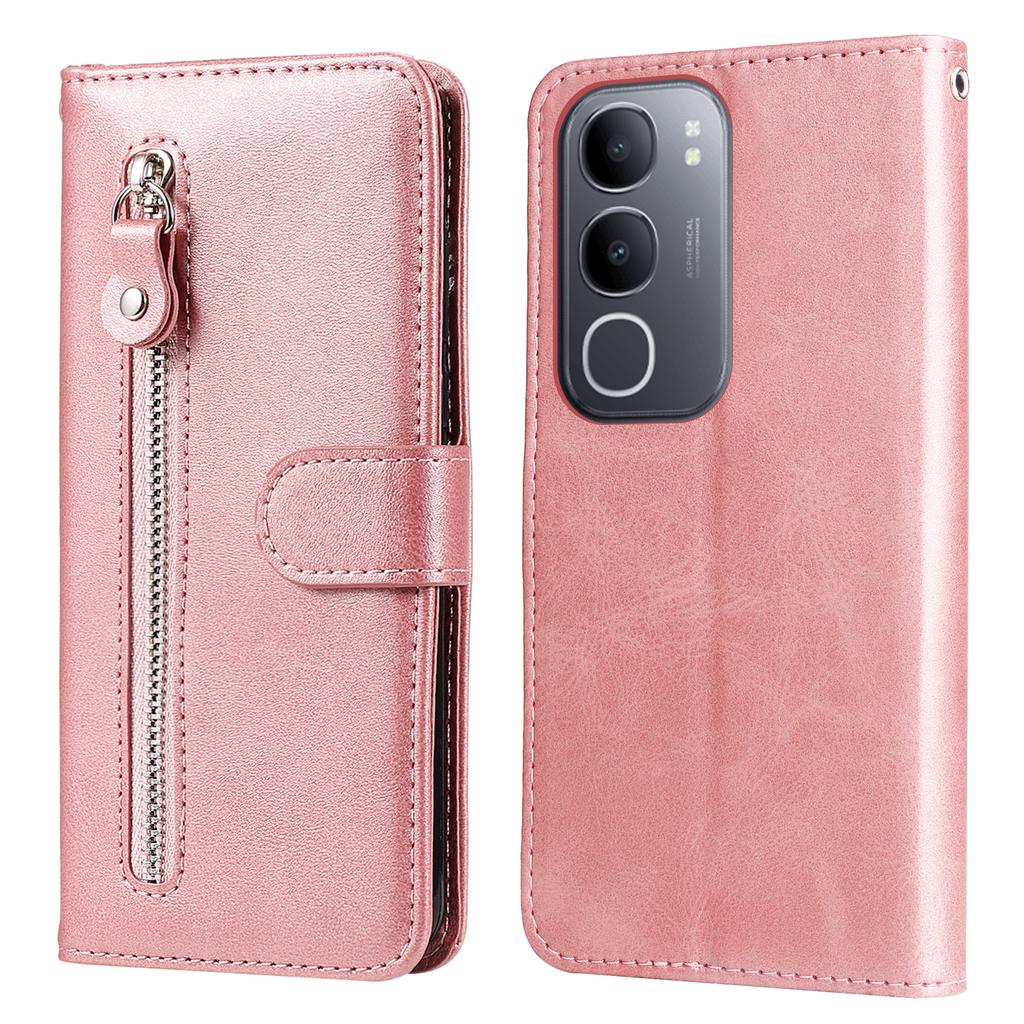 For vivo Y50 PU Leather Cases with Zipper Pocket Wallet Phone Cover Stand