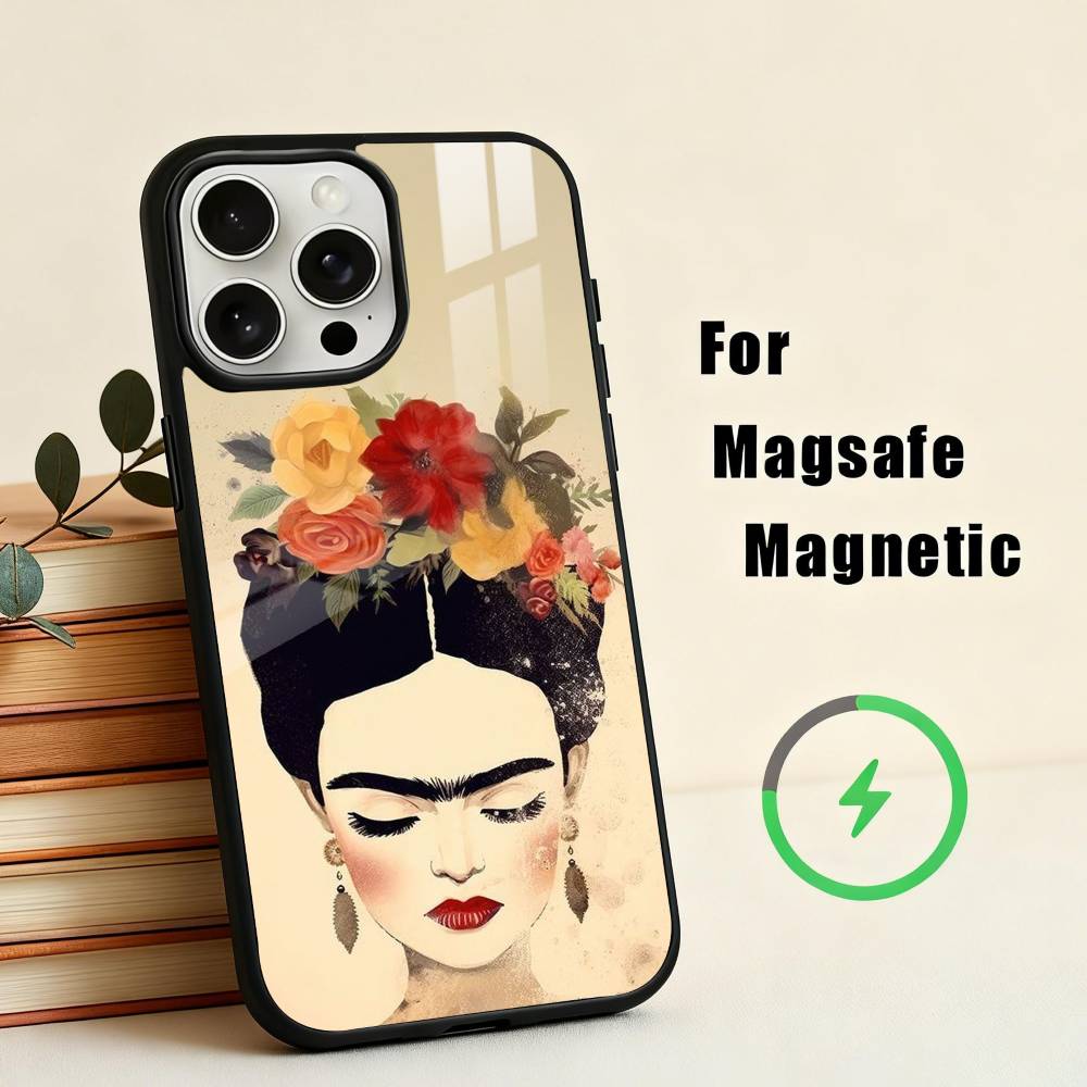 F-Frida-A K-Kahlo-g A-Art Pouzdro na telefon Pro iPhone 17,16,15,14,13,12,Plus,Pro,Max pro Magsafe Magnetické Bezdrátové Nabíjení