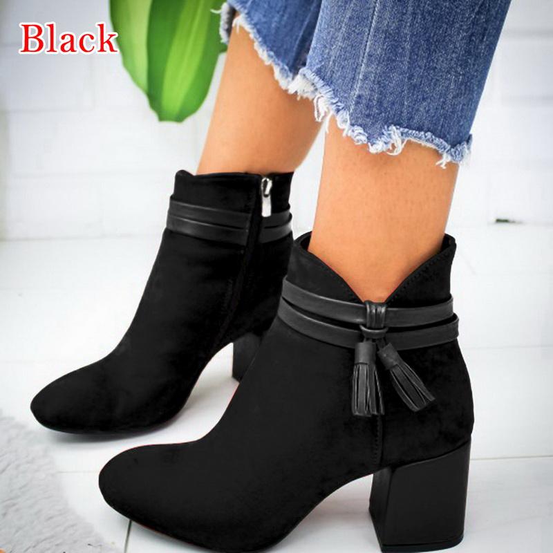 2024 Red Tassel Ankle Shoes  Women's Shoes Single Boots Autumn Winter Pointed Toe Thick With Short Boots 968