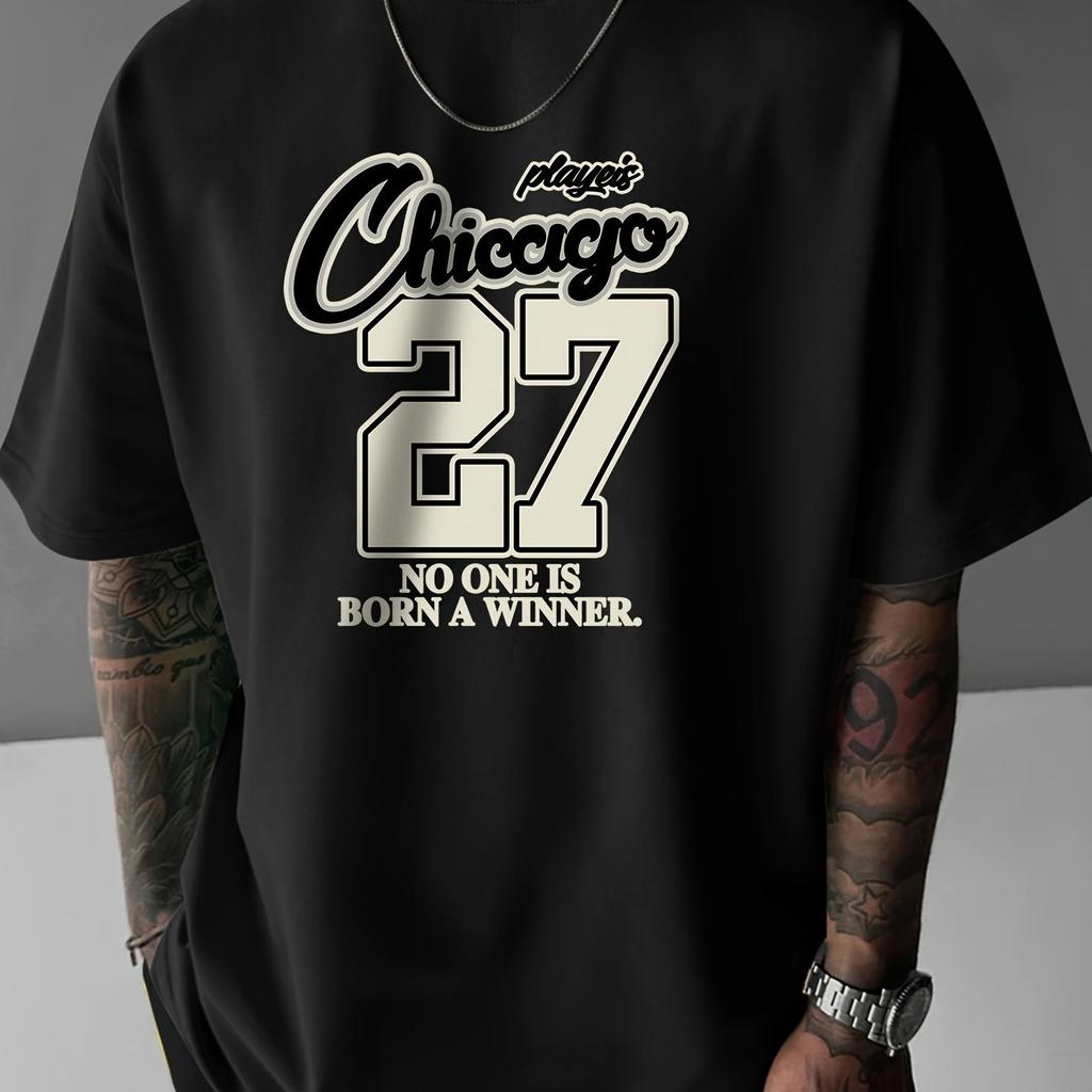 Print Men's Short Sleeve Round Collar Street Style T-shirt for Summer & Spring