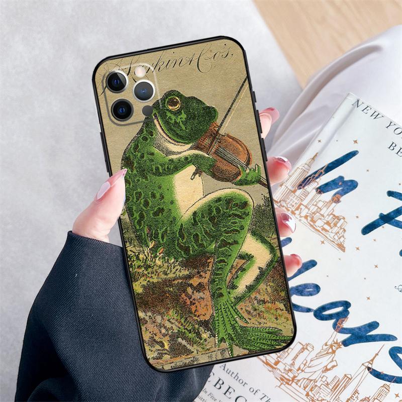 Vintage Retro Frog Mushrooms Phone Case For iPhone 16 Pro Max 11 12 13 Mini 14 15 Pro Max 15 16 Plus XR 16e Cover Coque
