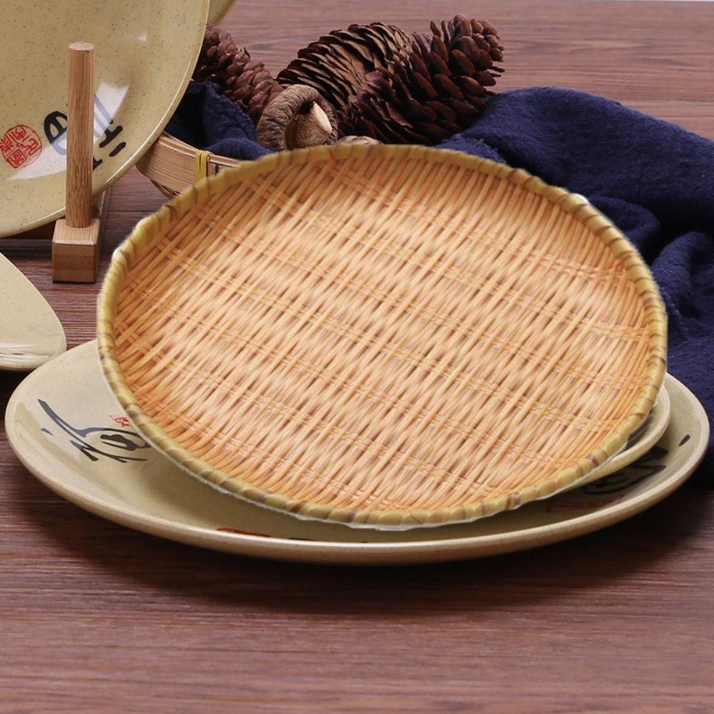 Traditional Bread Dessert Plate Round Decoration Tray Imitation Weaving Dinner Plate  Restaurant