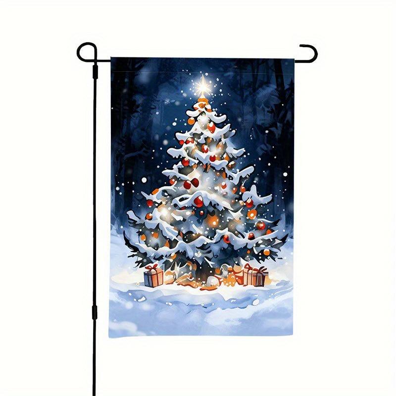2D Flat - 2D Flat - a One-Piece Set, 2D Flat Printing, No Electricity Required, Winter Snow Scene Christmas Tree Garden Flag, Made of Polyester, Avail