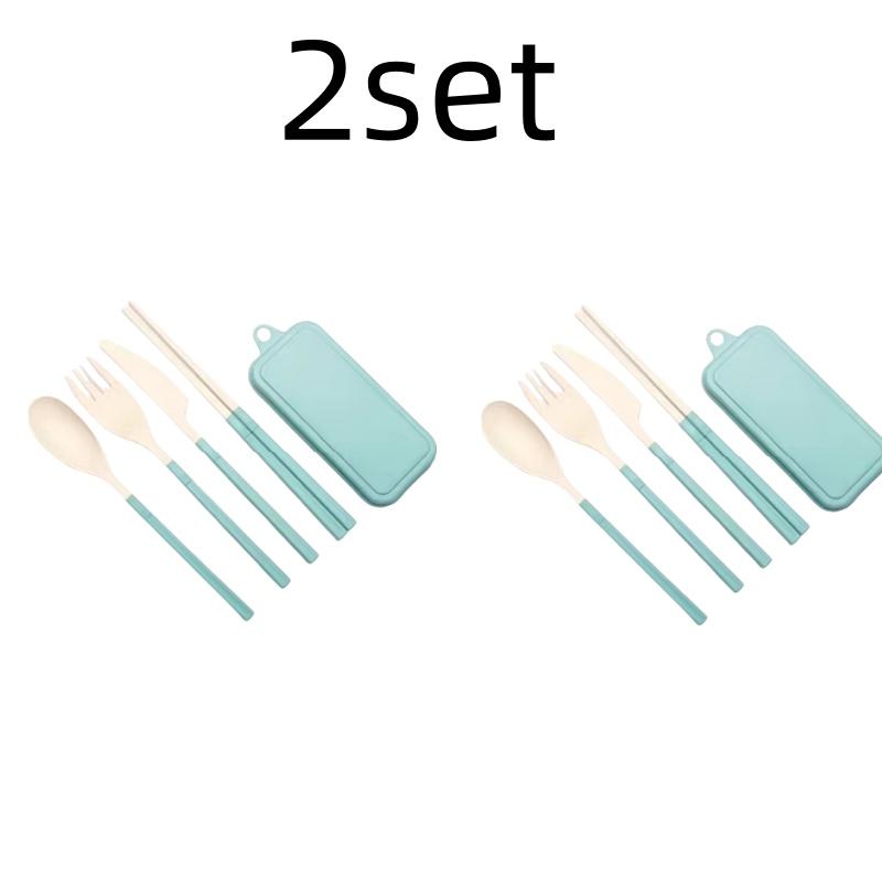 4Pcs Wheat Straw Dinnerware Set Portable Tableware Knife Fork Spoon Chopsticks Set Travel Cutlery Eco-Friendly Utensil Box