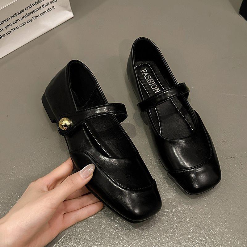 Mary Jane Metal Fairy Ladyshoes 2025 Retro Flat Bottom Black Light Mouth New Ballet Single Shoes Small Fragrant Wind