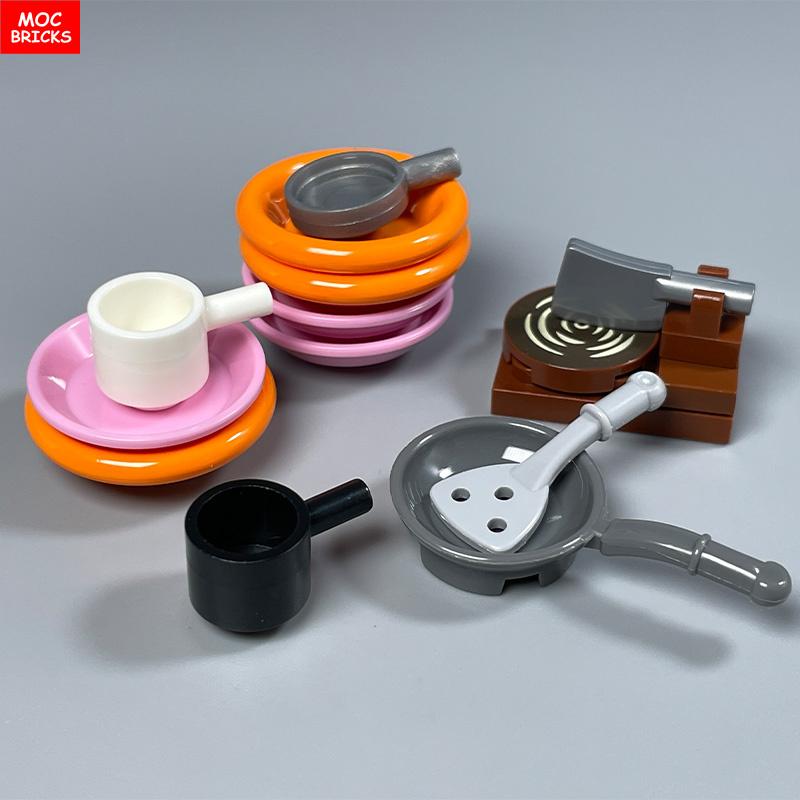 MOC Blocks Kitchen Cabinet Tableware Tool Coffee Maker Machine Water Dispenser Cooking Bench Learning Construction Block Children Toy