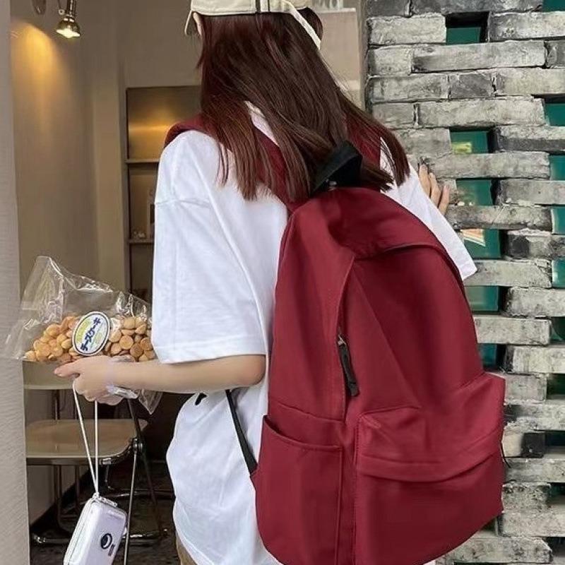 Backpack Student Campus Comfortable Canvas School Bag Junior High School Student Simple Solid Color Large Capacity Backpack