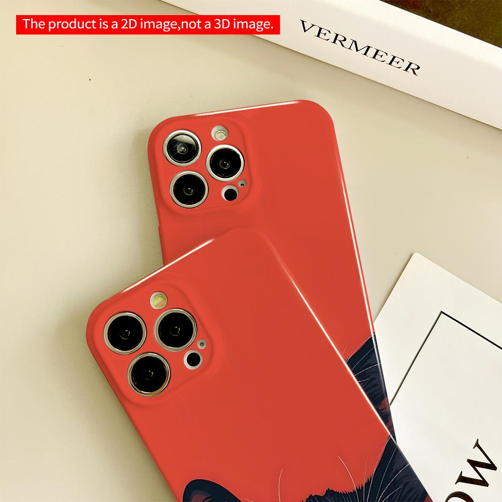 2DFlat Black Cat Eyes on Red Background Phone Case All inclusive film hard phone case, compatible with iPhone 18 Pro Max 17 16 15 14 13 12 11