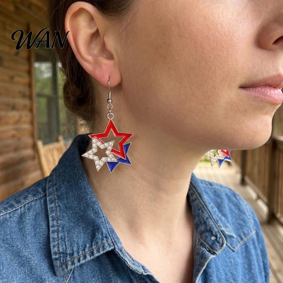 Red White Blue Earrings USA Flag for Women, Patriotic Earrings, American Independence Day Dangle Drop 4th of July Gift Fashion