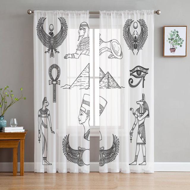 Cortinas para sala de estar, cocina, dormitorio, decoración de gasa transparente, arquitectura egipcia antigua, cortinas de gasa para ventana