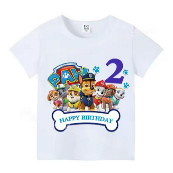 Children's Cartoon Paw Patrol Cotton T-shirt, Numbers 1-9, Short Sleeve, European and American Style