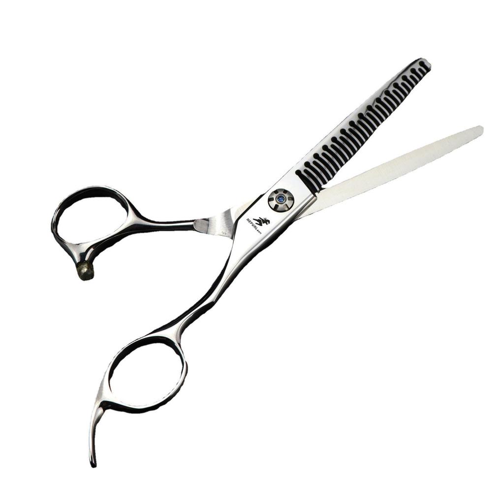 6.0-inch Napson Offset Thinning & Serrated Hairdressing Scissors with Carved Screws