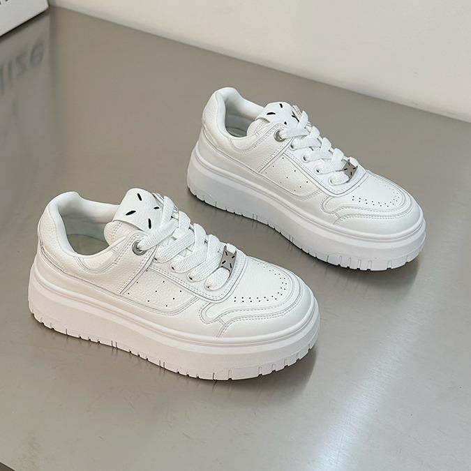Leather thick-soled breathable little white shoes for women's 2025 spring new models increase height and match, college style sports and leisure shoe