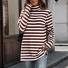 Women's Fashion Casual Striped High Neck Loose Long Sleeve Casual Pullover Top