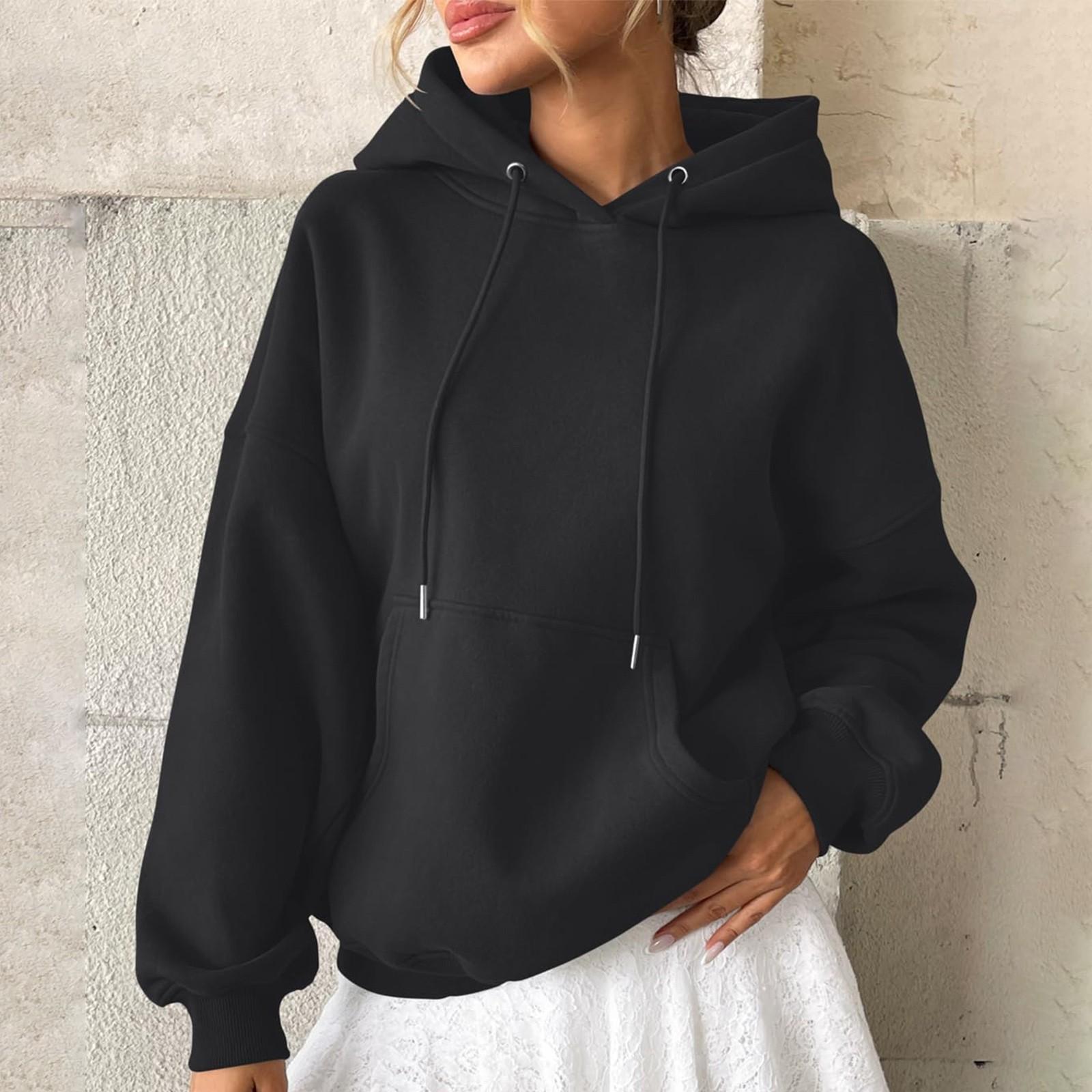 

Womens Hoodies Oversized Sweatshirts Long Sleeve Drawstring Casual Pullover Sweatshirt Hooded Top L чёрный