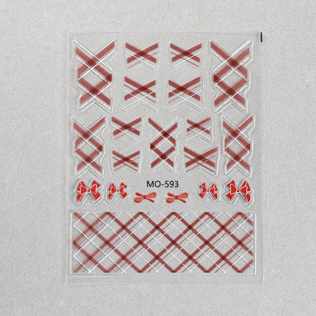 Celebrity Sweetheart Plaid Nail Stickers: Red, Pink, Black Bow for a Luxurious Feel