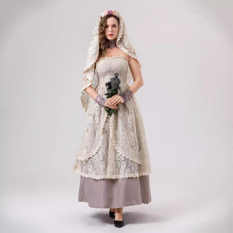 Halloween neues dunkles Vampir Geist Braut Kostüm Erwachsener Spitzenkleid