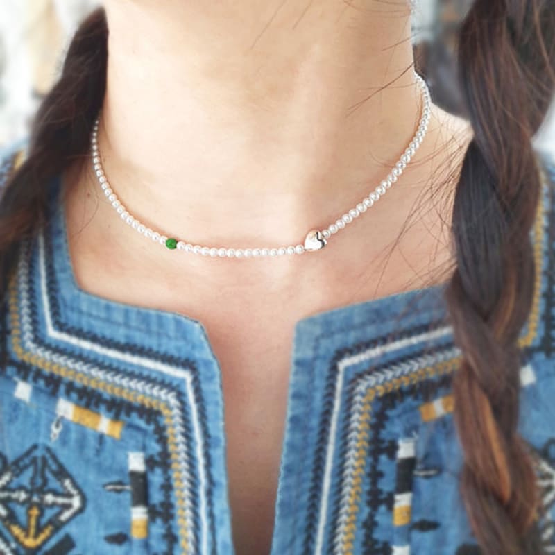 

RACOHA Cute heart pearl choker necklace (silver pearl choker necklace) silver