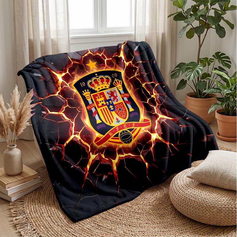 Spain football Printed Flannel Blanket Skin Friendly Warm Decorative Throw for Indoor Couch Bed Daily Use