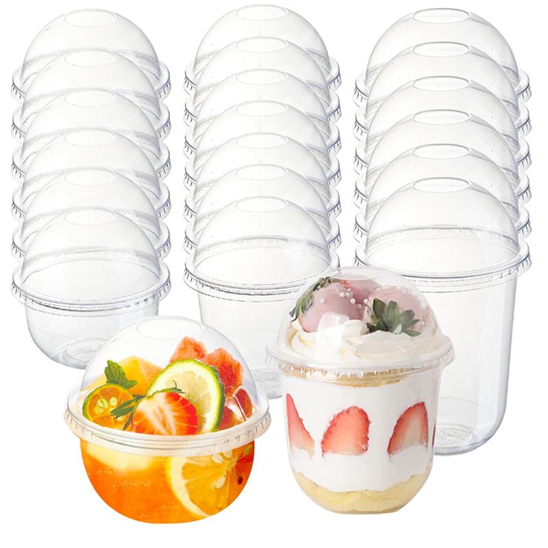 250/360/500ml Disposable Salad Cups Transparent Plastic Dessert Cups Container With Dome Lids For Ice Cream Cupcake Coffee Party