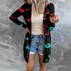 Women's Casual Cardigan Halloween Printed Long Sleeve Top With Pockets
