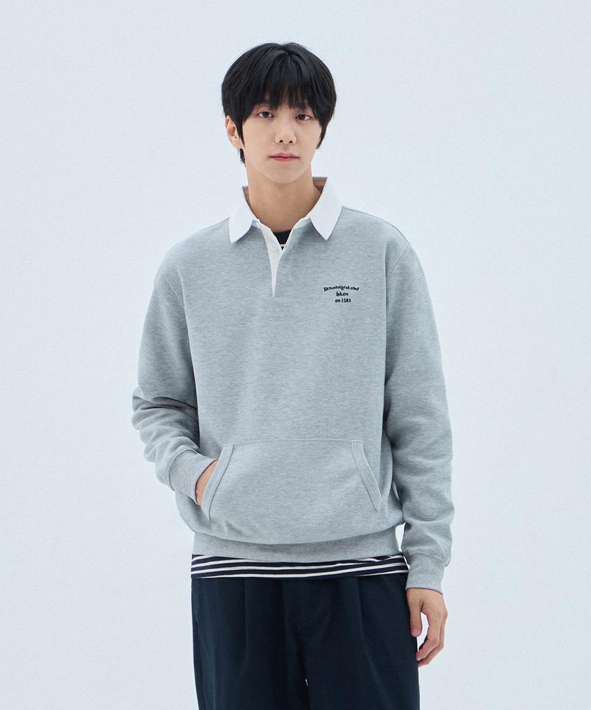 BAKKEN [Men] Hidden Button Rugby Collar Sweatshirt Bk7826 (4 Colors)