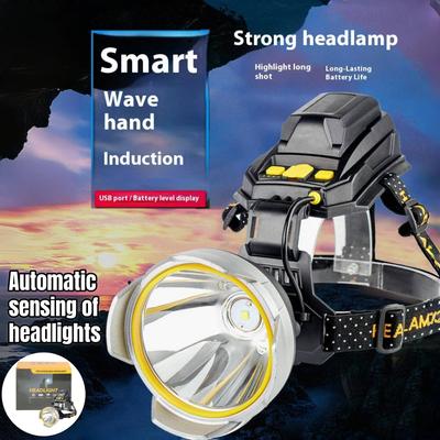 Superhelle LED Sensor Stirnlampe USB Wiederaufladbare Induktions-Stirnlampe Eingebaute Batterie Ausgang Kopfleuchte Wasserdicht Angeln